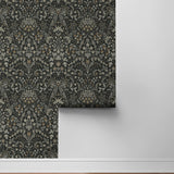 NW58400 filigree floral damask peel and stick wallpaper roll from NextWall