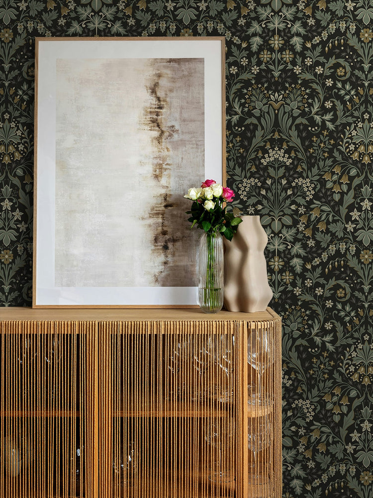 NW58404 filigree floral damask peel and stick wallpaper accent from NextWall