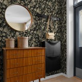 NW58500 vintage bird garden peel and stick wallpaper entryway from NextWall