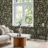 NW58504 vintage bird garden peel and stick wallpaper living room from NextWall