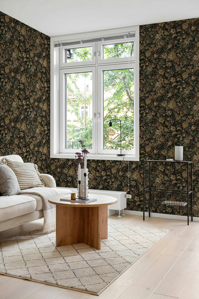 NW58505 vintage bird garden peel and stick wallpaper living room from NextWall