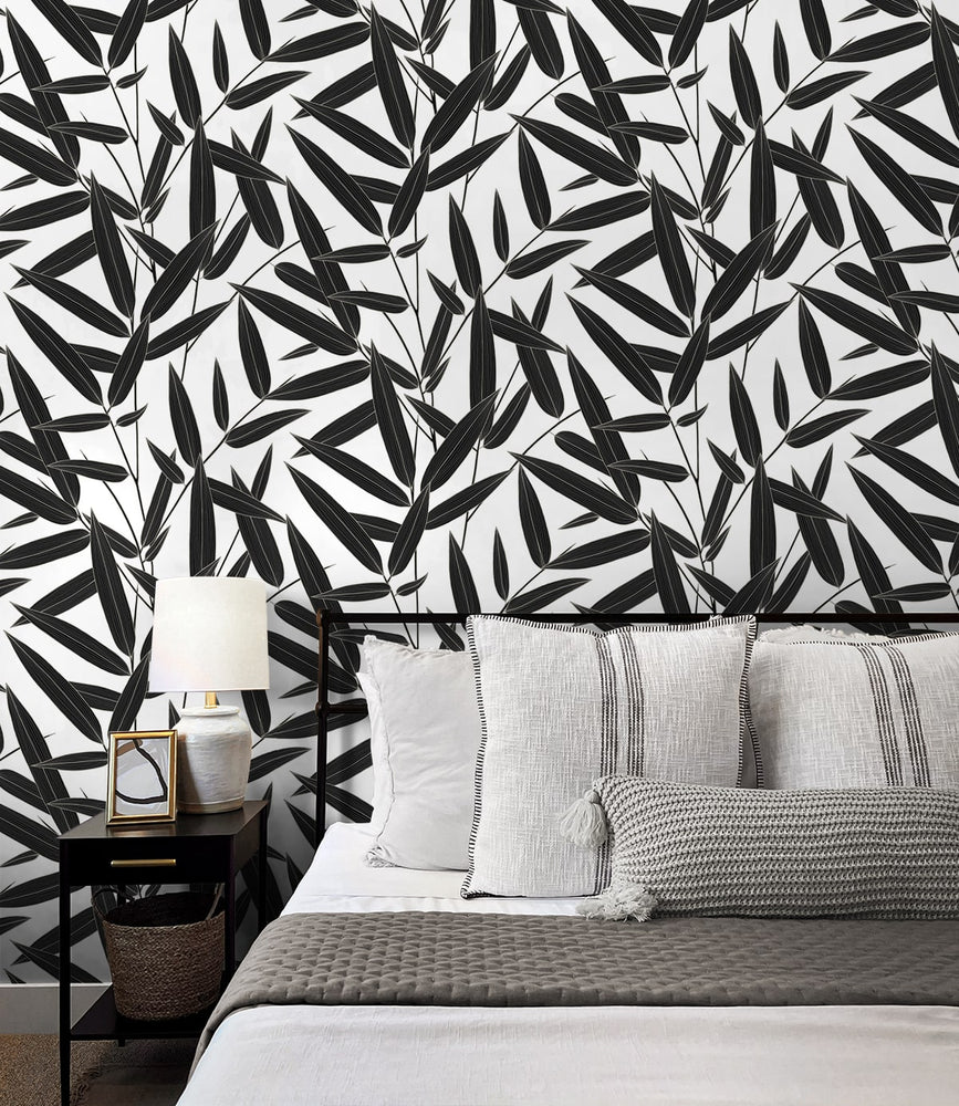 NW58800 leaf peel and stick wallpaper bedroom from NextWall