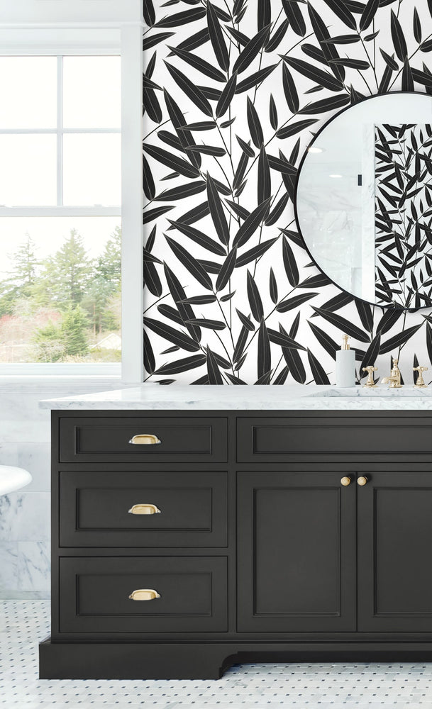 NW58800 leaf peel and stick wallpaper bathroom from NextWall