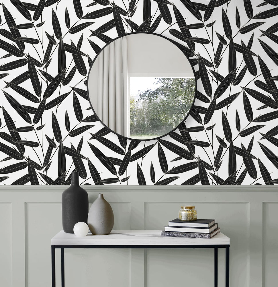 NW58800 leaf peel and stick wallpaper entryway from NextWall