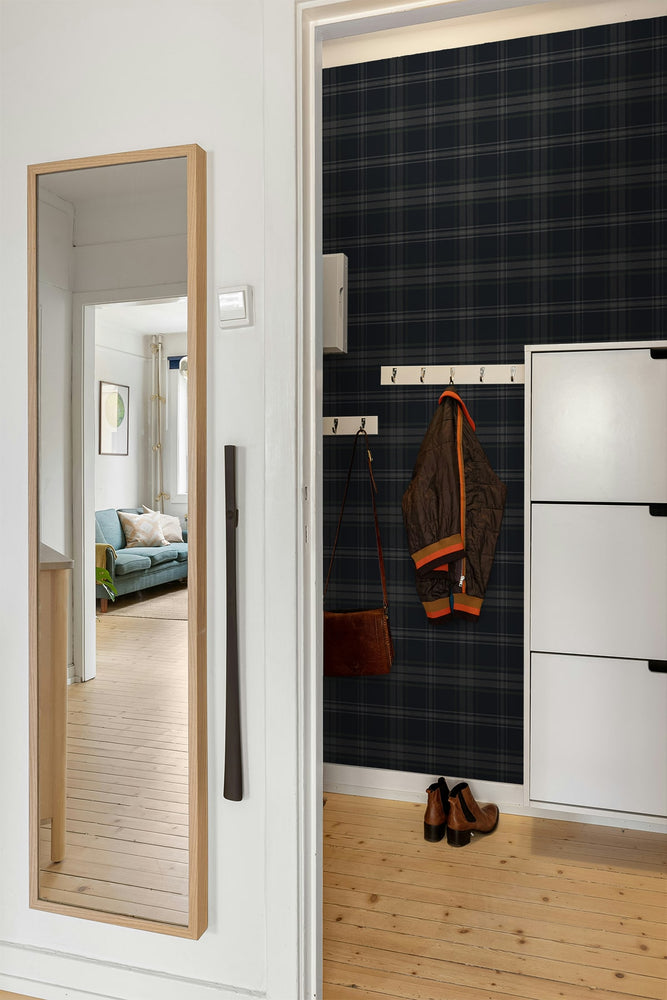 NW58902 plaid peel and stick wallpaper closet from NextWall