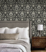 NW59000 acanthus ogee vintage peel and stick wallpaper bedroom from NextWall