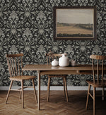 NW59000 acanthus ogee vintage peel and stick wallpaper dining room from NextWall