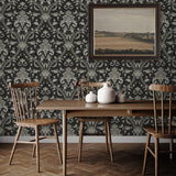 NW59000 acanthus ogee vintage peel and stick wallpaper dining room from NextWall