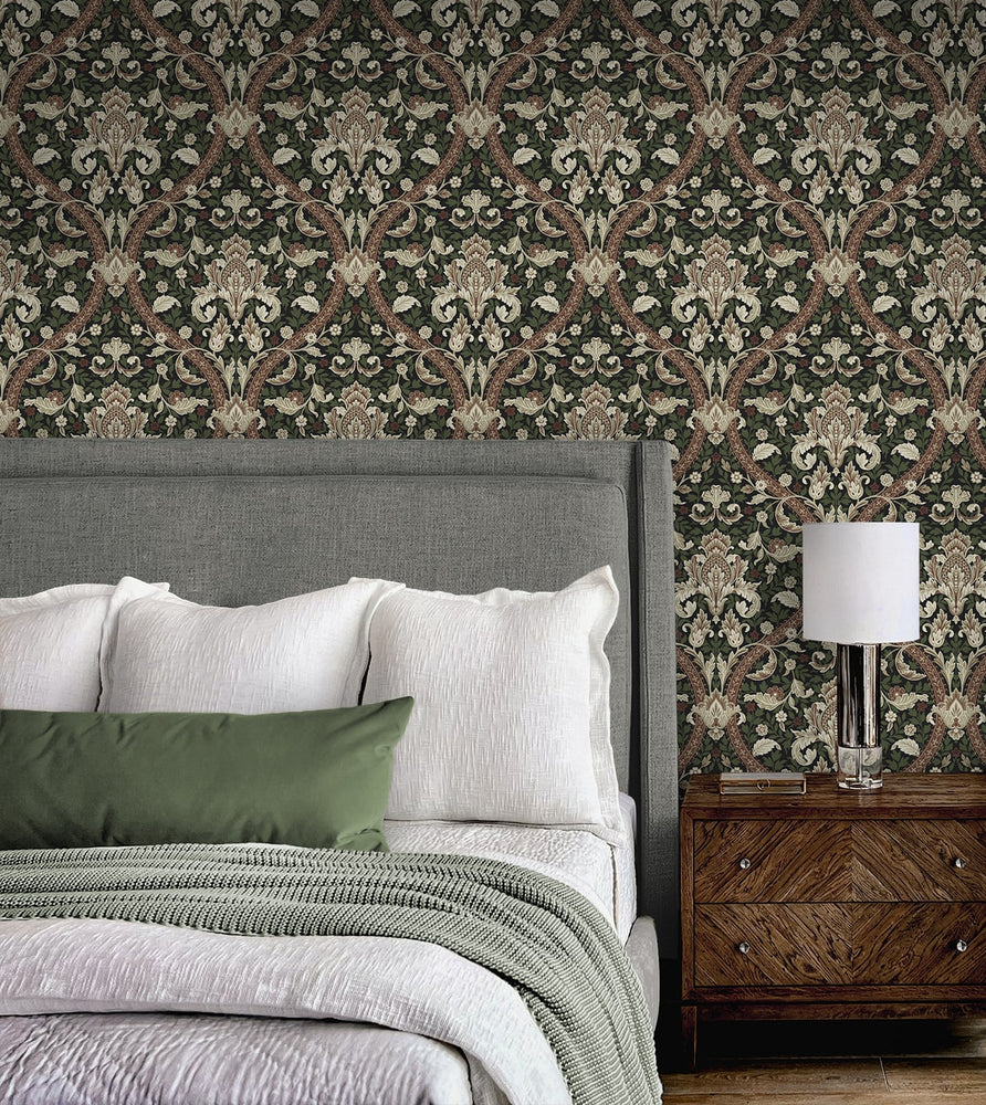 NW59001 acanthus ogee vintage peel and stick wallpaper bedroom from NextWall