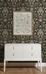 NW59001 acanthus ogee vintage peel and stick wallpaper entryway from NextWall