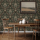 NW59001 acanthus ogee vintage peel and stick wallpaper dining room from NextWall