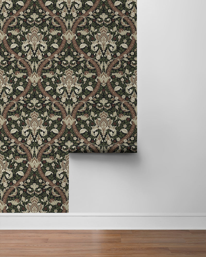 NW59001 acanthus ogee vintage peel and stick wallpaper roll from NextWall