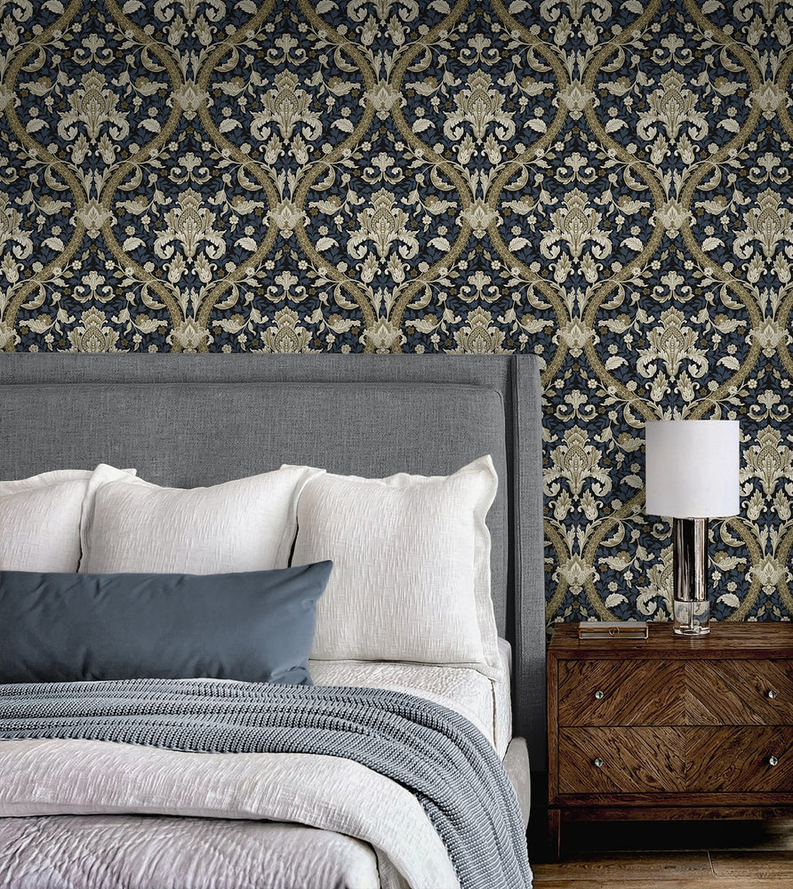 NW59002 acanthus ogee vintage peel and stick wallpaper bedroom from NextWall