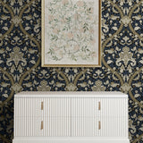 NW59002 acanthus ogee vintage peel and stick wallpaper entryway from NextWall