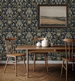 NW59002 acanthus ogee vintage peel and stick wallpaper dining room from NextWall