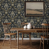 NW59002 acanthus ogee vintage peel and stick wallpaper dining room from NextWall