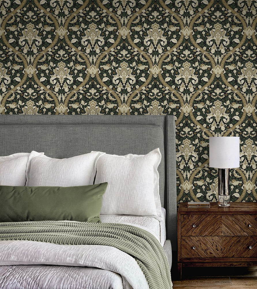 NW59004 acanthus ogee vintage peel and stick wallpaper bedroom from NextWall