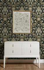 NW59004 acanthus ogee vintage peel and stick wallpaper entryway from NextWall