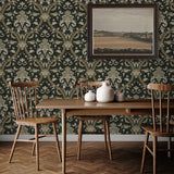 NW59004 acanthus ogee vintage peel and stick wallpaper dining room from NextWall