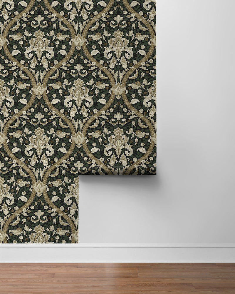 NW59004 acanthus ogee vintage peel and stick wallpaper roll from NextWall