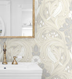Bird ogee vintage wallpaper bathroom ET12205 from the Victorian Garden collection by Seabrook Designs