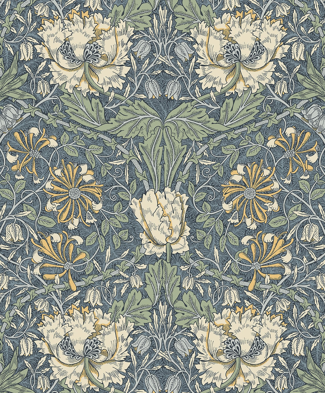 Ogee Flora Vintage Unpasted Wallpaper