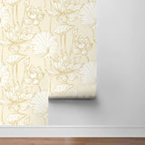 NW33105 metallic gold lotus flower peel and stick removable wallpaper wall from NextWall