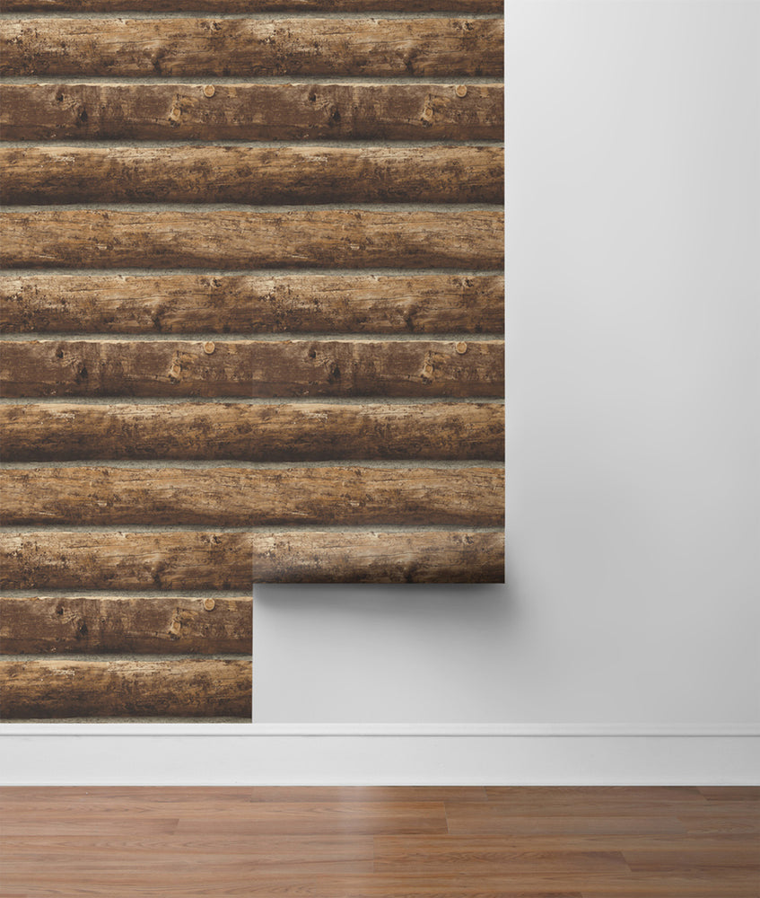 NW33905 log cabin wood rustic peel and stick removable wallpaper roll by NextWall