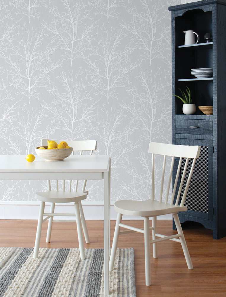 NW36108 gray tree branch botanical peel and stick removable wallpaper kitchen by NextWall