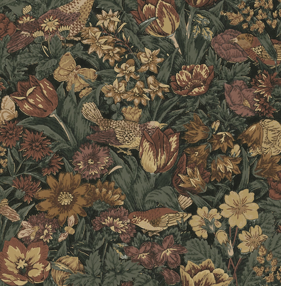 COLORFUL FLOWERS;LEAVES,GREEN FOLIAGE Antique Floral Tapestry